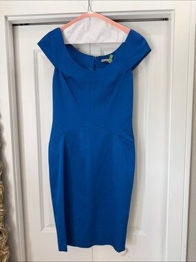 Blue Sheath Dress with Cap Sleeves - Women